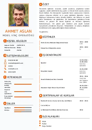 Vinç Operatörü Cv Örnekleri cv indir